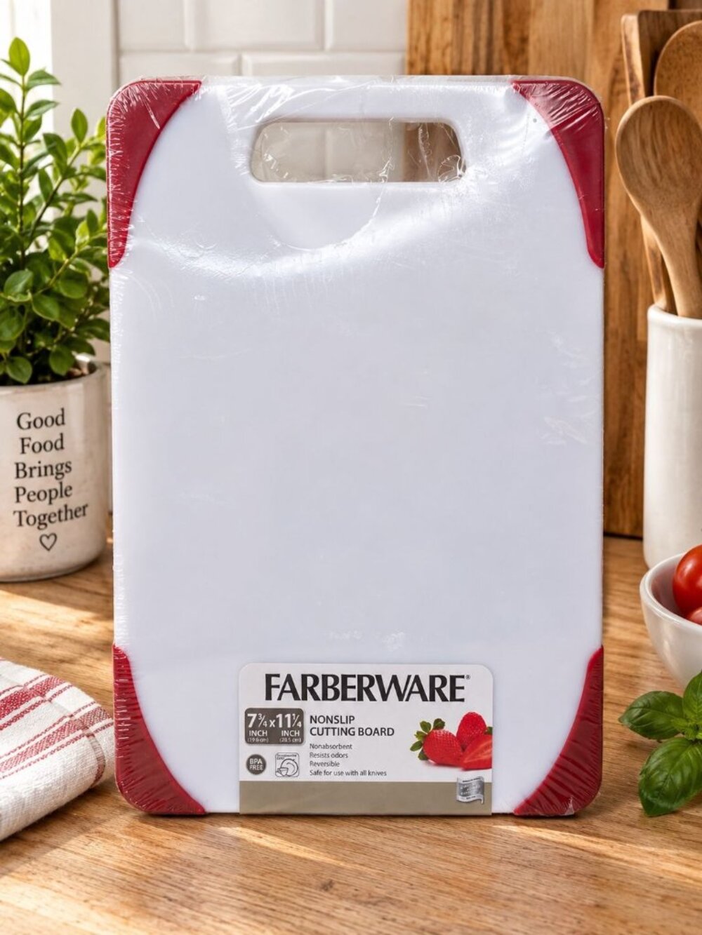Farberware Nonslip Cutting Board Red Durable Reversible Design
